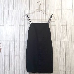 90s Style Black Linen Tie Back Mini Dress